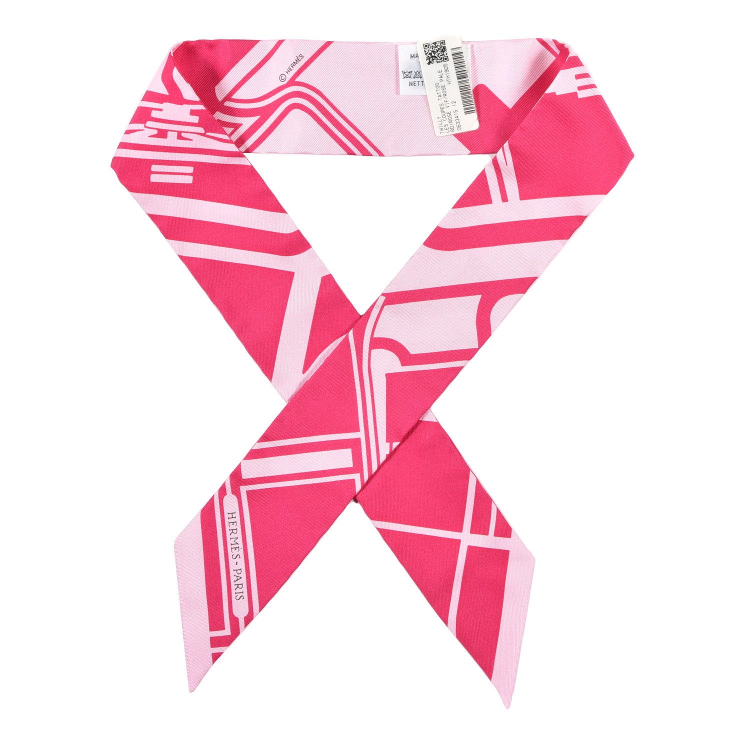 Hermes Silk Les Coupes Tattoo Twilly Rose Vif Rose Pale 1 of 4