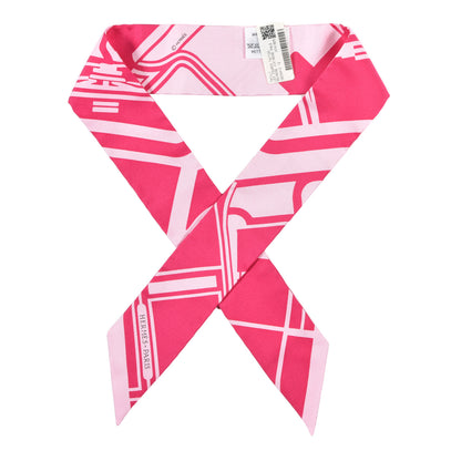 Hermes Silk Les Coupes Tattoo Twilly Rose Vif Rose Pale 1 of 4
