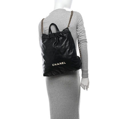 Chanel Shiny Calfskin Quilted 22 Backpack Black 2 of 10