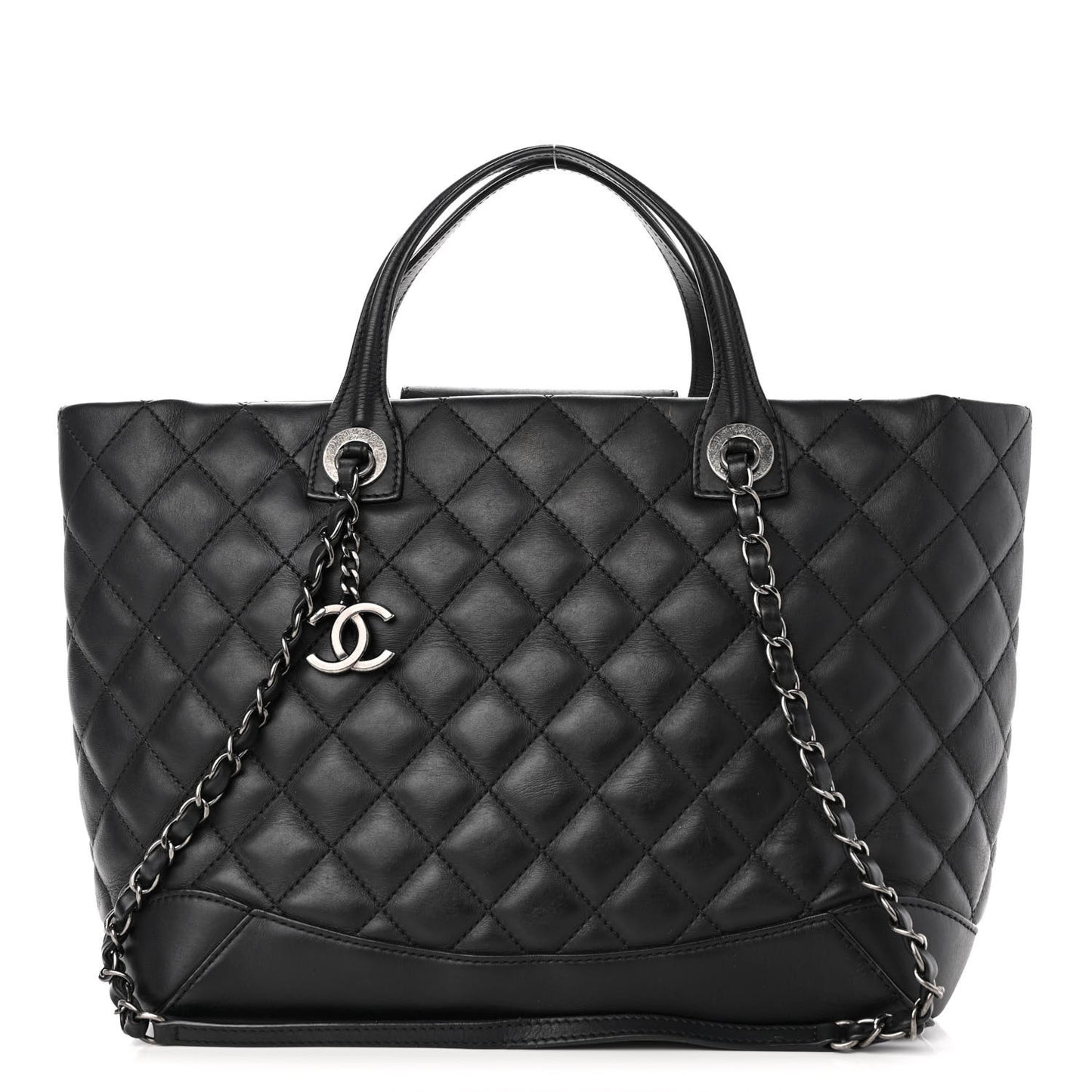 Calfskin Quilted Small Easy Shopping Tote Black