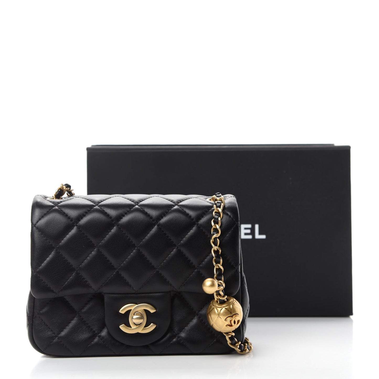 Lambskin Quilted Mini Pearl Crush Flap Black