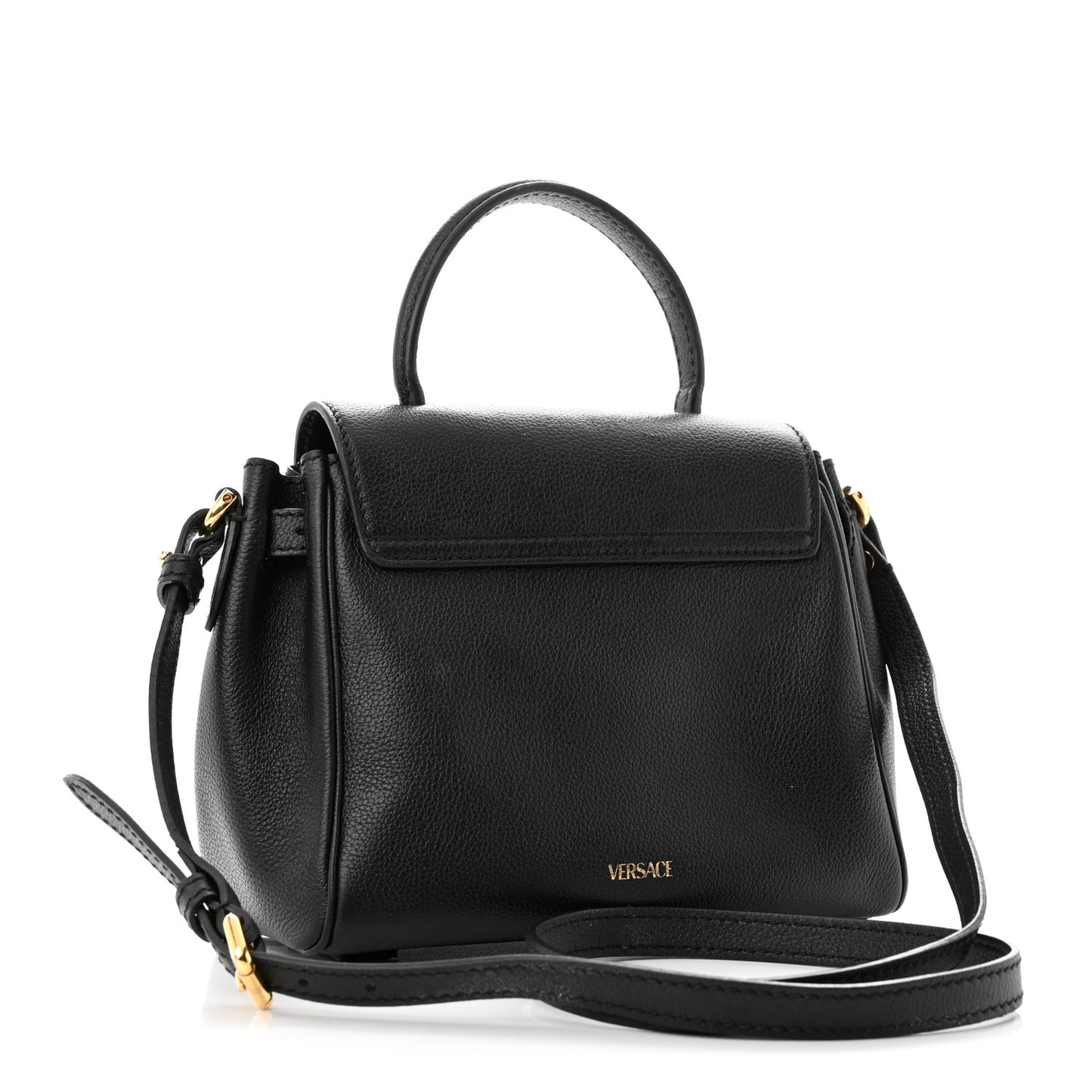 Grained Calfskin Small La Medusa Top Handle Bag Black