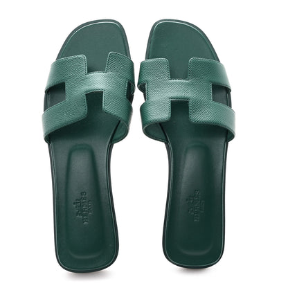 Hermes Epsom Oran Sandals 39.5 Vert Bouteille 2 of 9