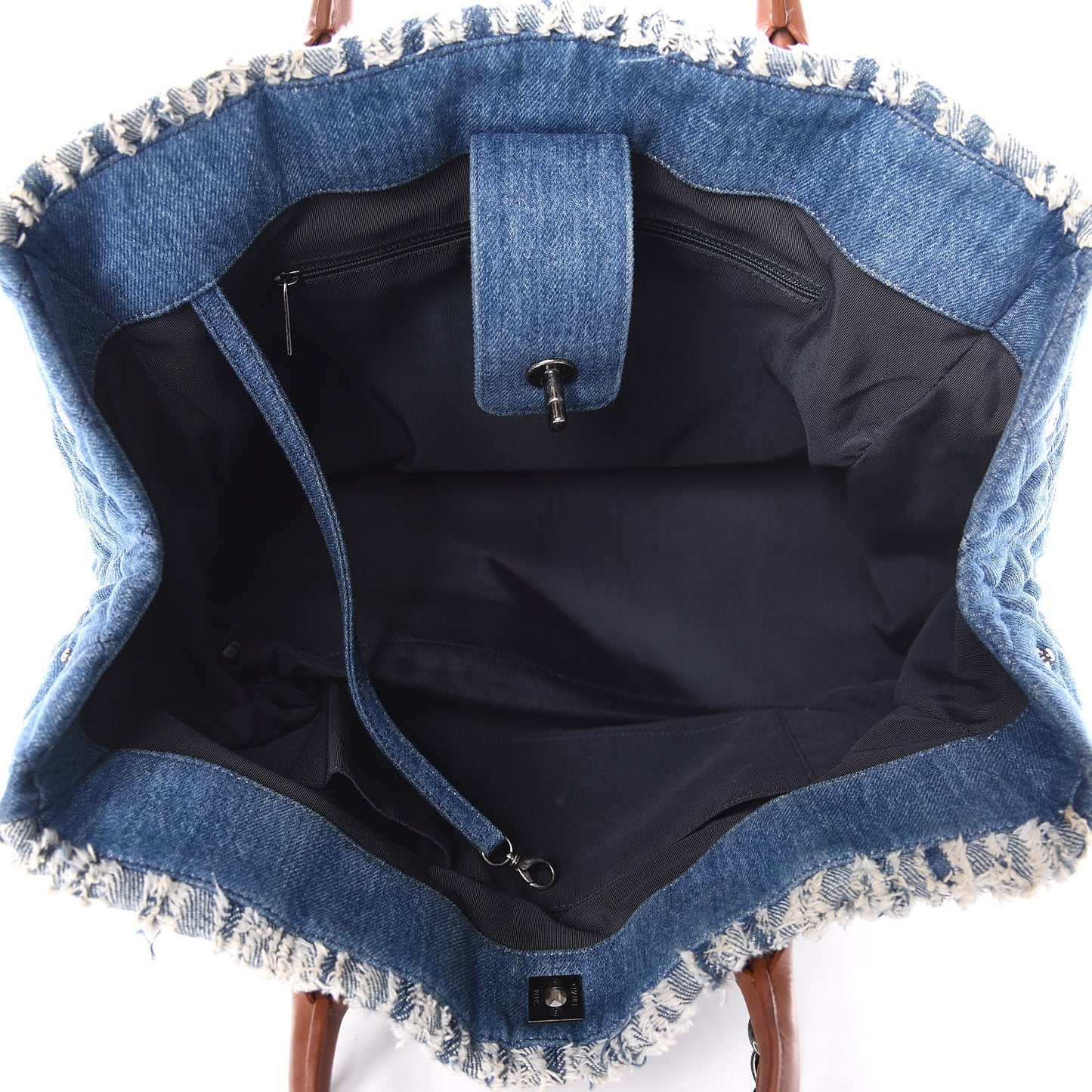 Denim Fringe Large Shopping Tote Blue