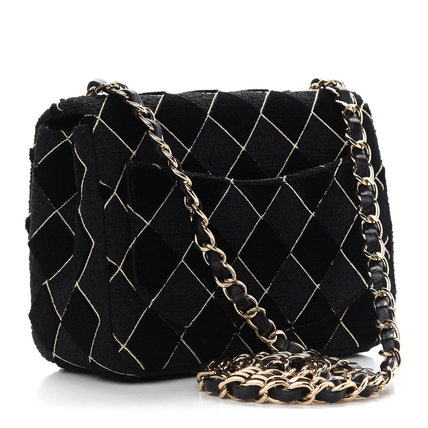 Velvet Tweed Quilted Mini Square Flap Black