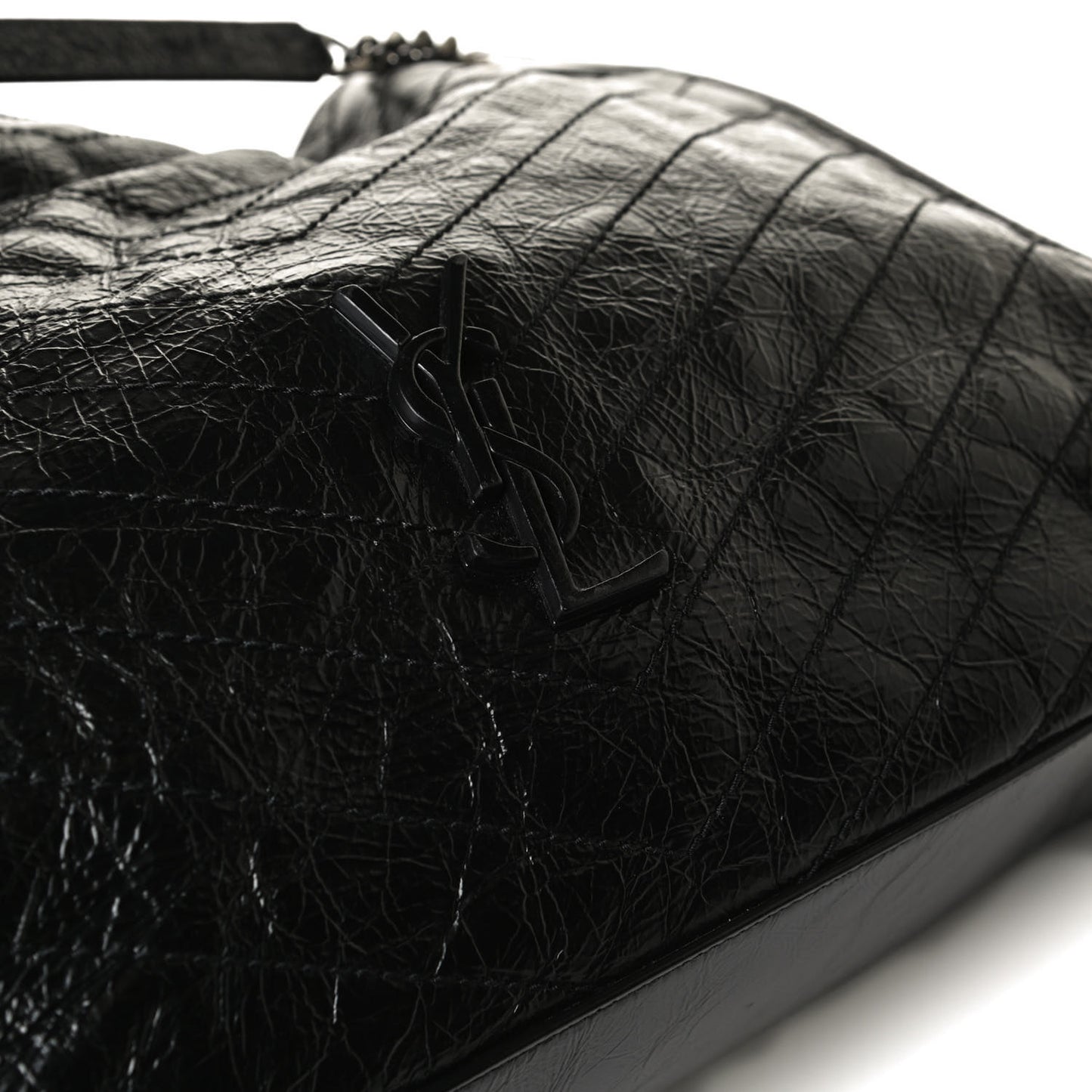 Crinkled Calfskin Matelasse Monogram Niki Shoulder Bag Black