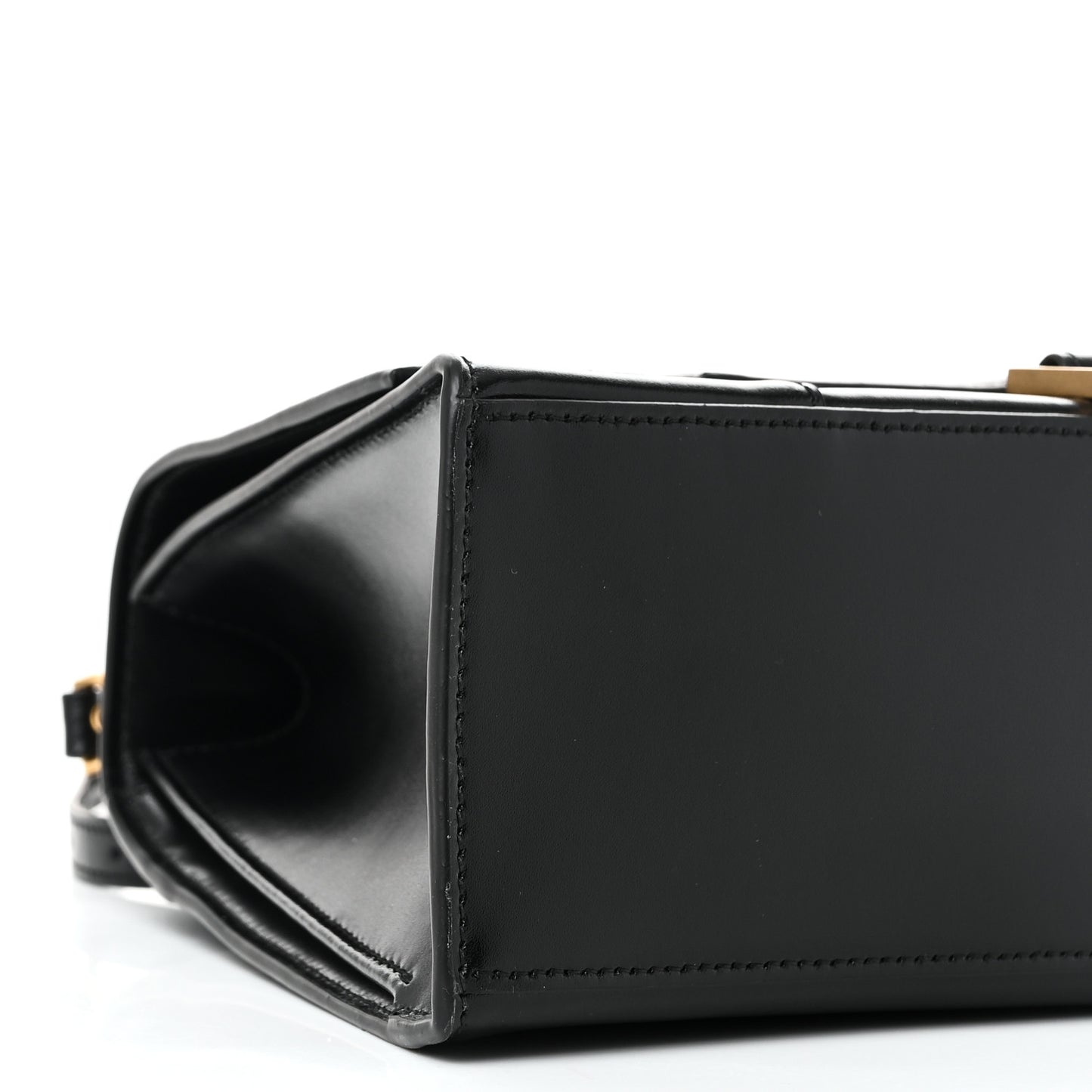 Shiny Box Calfskin Medium Hourglass Top Handle Bag Black