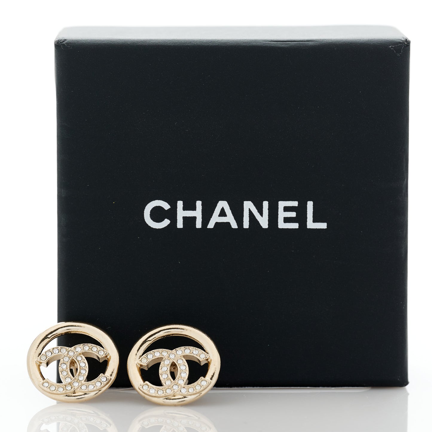 Crystal CC Round Earrings Gold