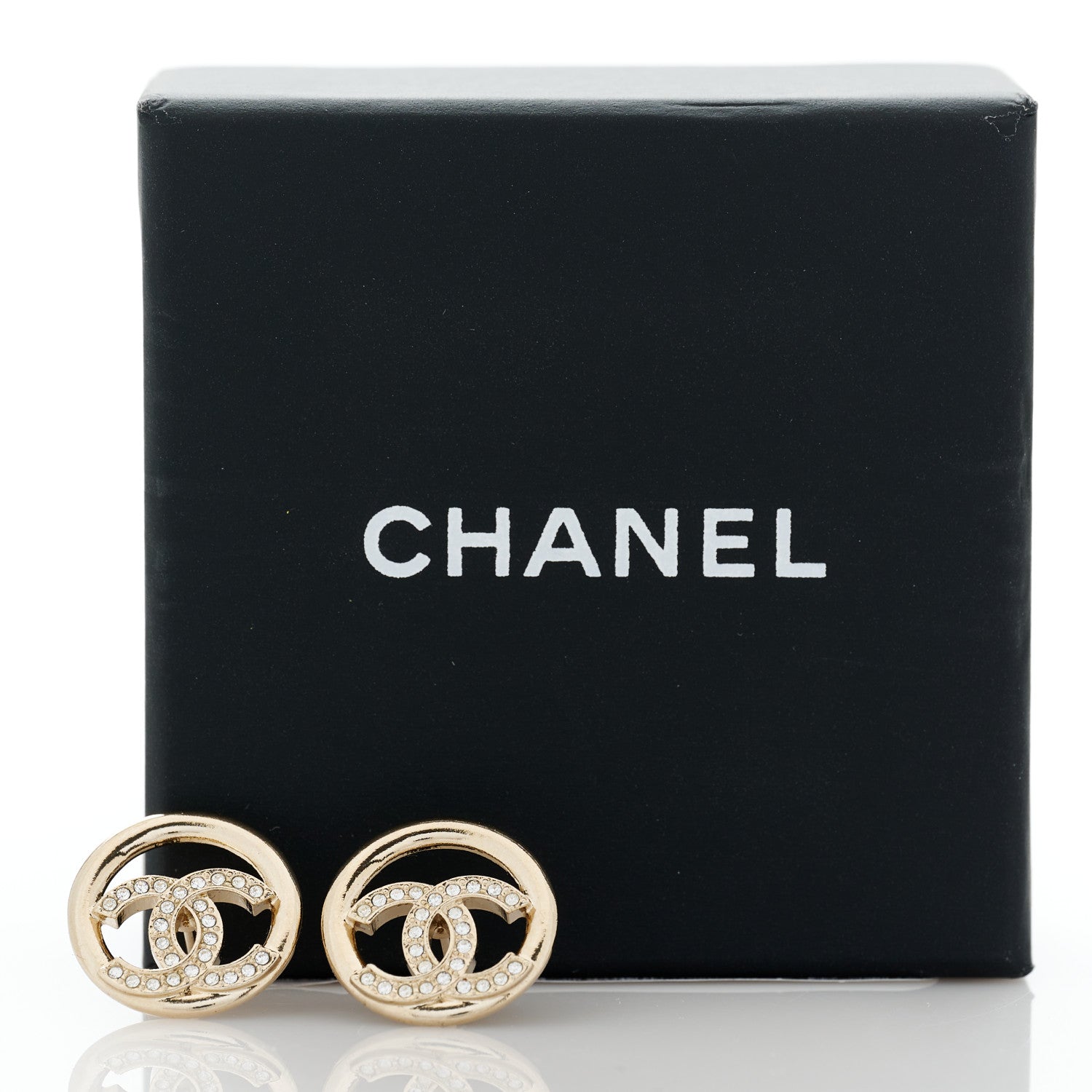 Chanel Crystal CC Round Earrings Gold 5 of 5
