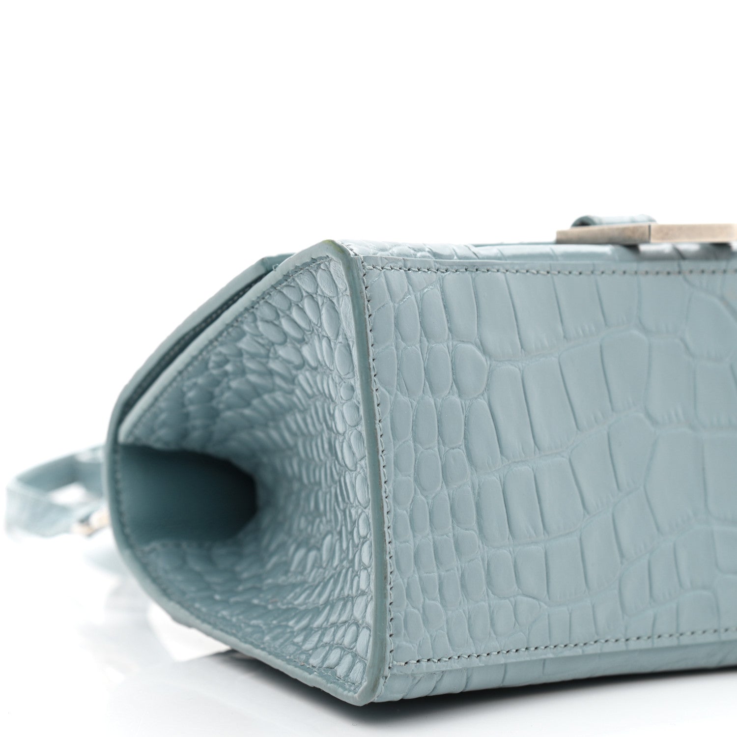 Balenciaga Shiny Calfskin Crocodile Embossed Small Hourglass Top Handle Bag Blue Grey 10 of 11