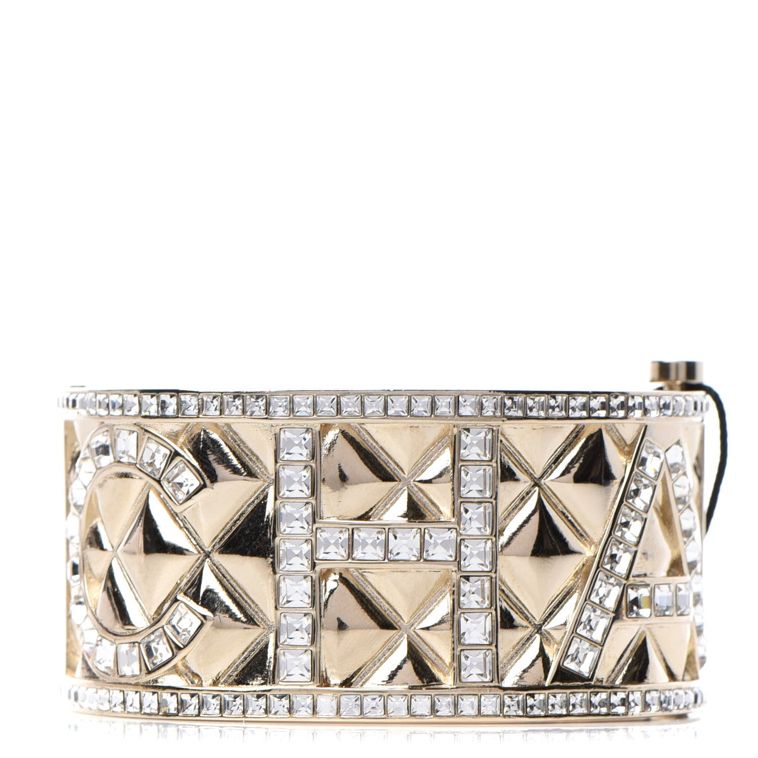 Chanel Crystal Logo Cuff Bracelet Gold 1 of 5