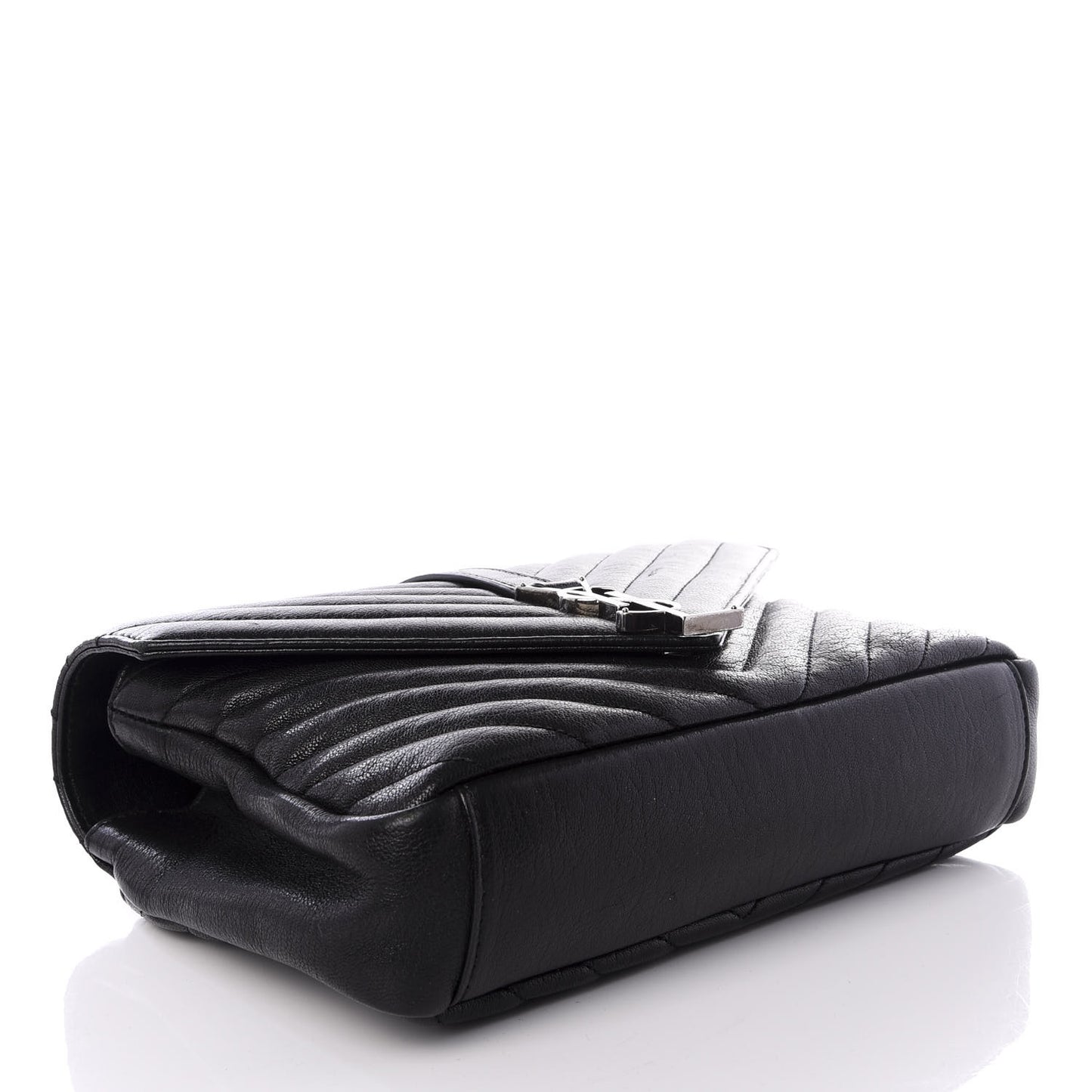 Sheepskin Matelasse Chevron Monogram Medium College Bag Black