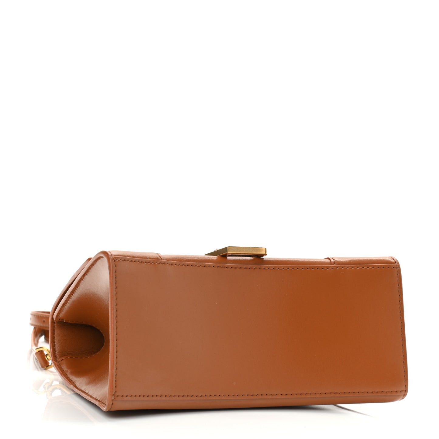 Shiny Box Calfskin Small Hourglass Top Handle Bag Camel