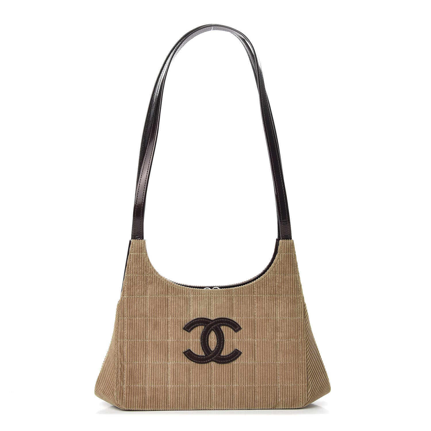 Chanel Corduroy Quilted Chocolate Bar Kiss Lock CC Shoulder Bag Brown 1 of 10