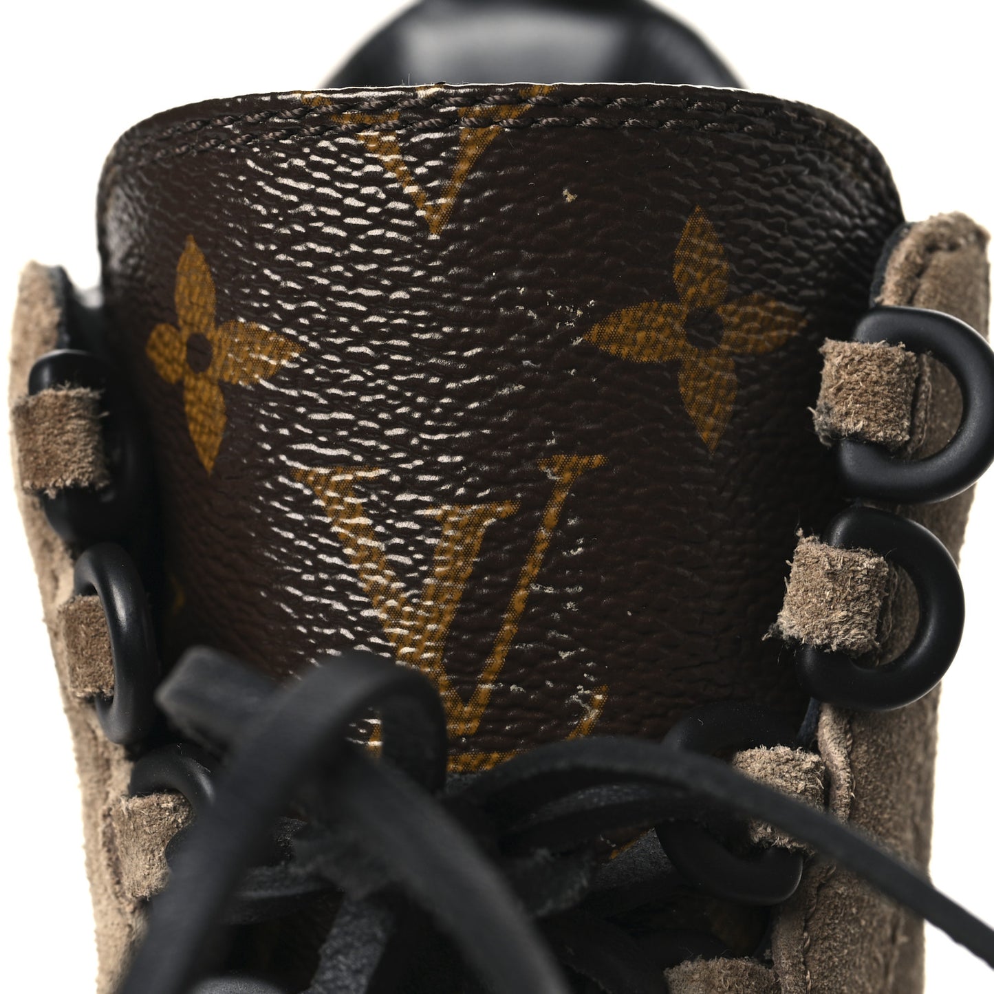 Suede Calfskin Monogram Laureate Platform Desert Boots 38.5 Taupe