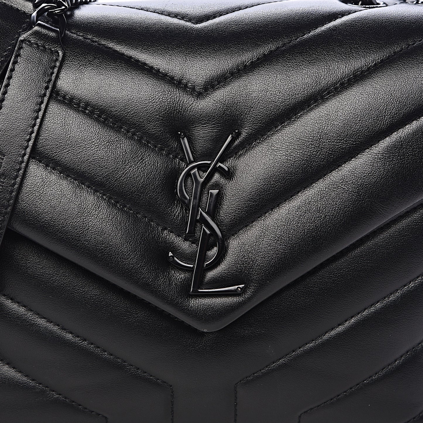 Calfskin Y Quilted Monogram Small Loulou Chain Satchel Black