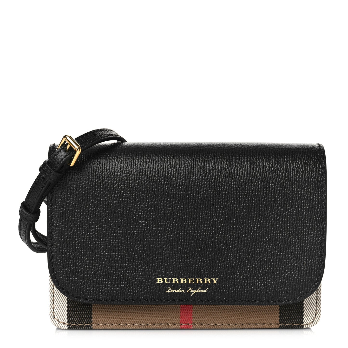 Grained Calfskin House Check Tartan Mix Hampshire Wallet On Chain Black
