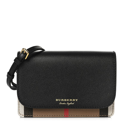 Burberry Grained Calfskin House Check Tartan Mix Hampshire Wallet On Chain Black 1 of 7