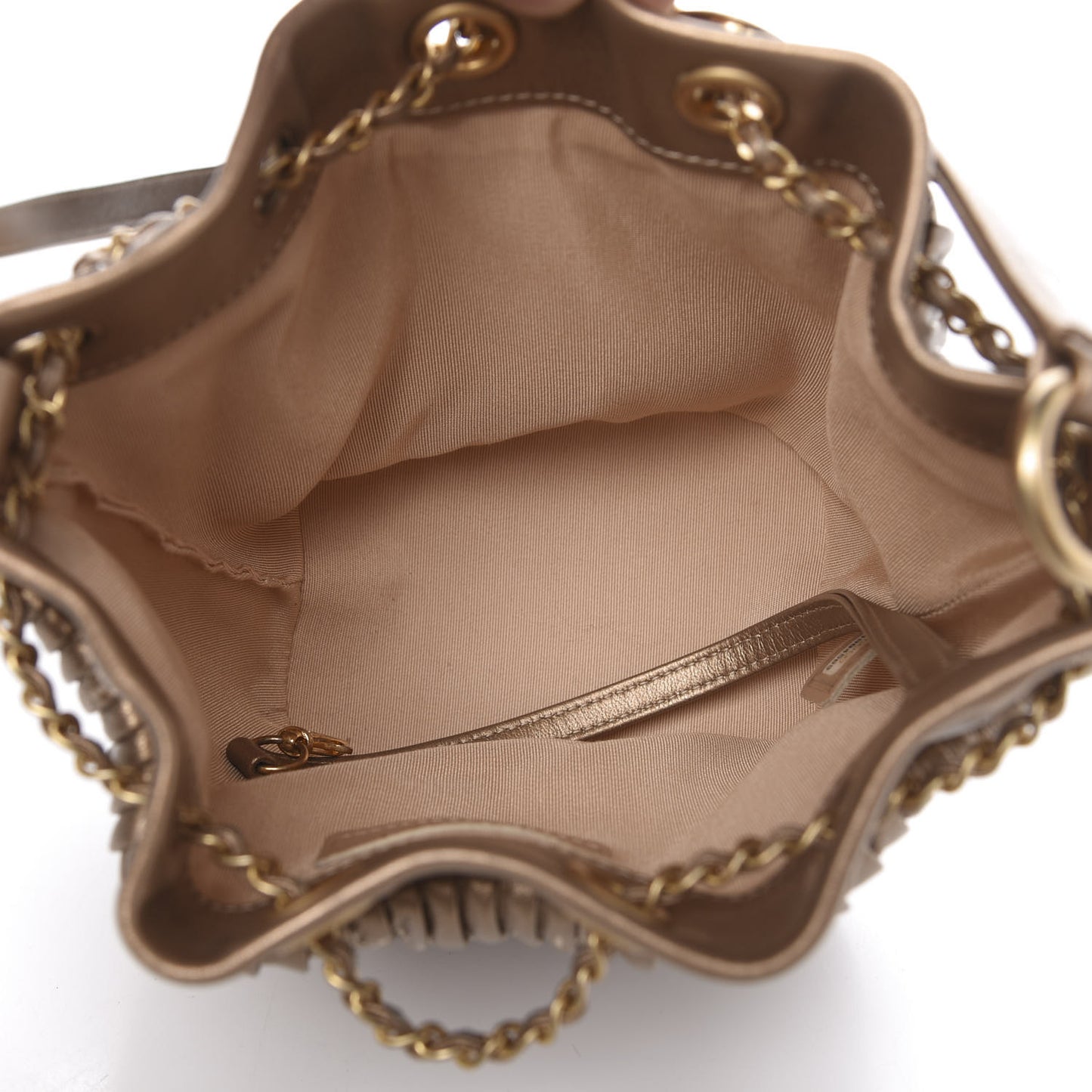 Metallic Lambskin Coco Pleats Small Drawstring Bag Gold
