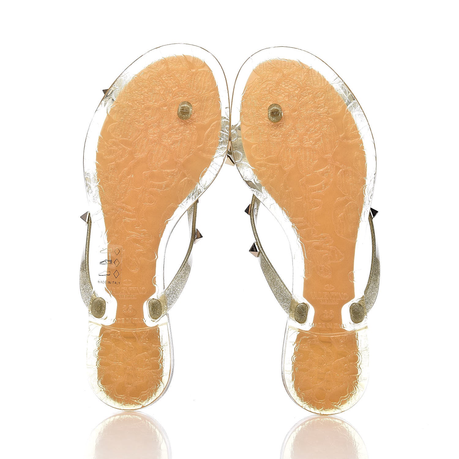 Valentino Garavani PVC Jelly Glitter Rockstud Bow Thong Sandals 35 Oro 5 of 9