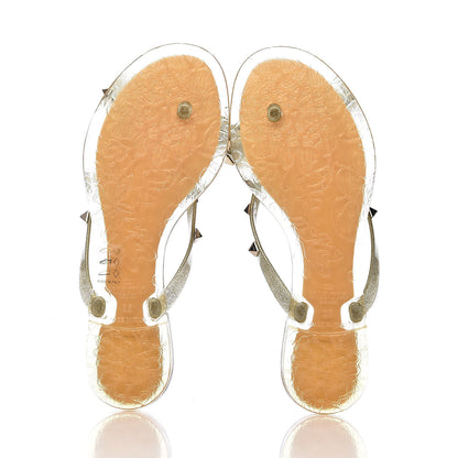 Valentino Garavani PVC Jelly Glitter Rockstud Bow Thong Sandals 35 Oro 5 of 9