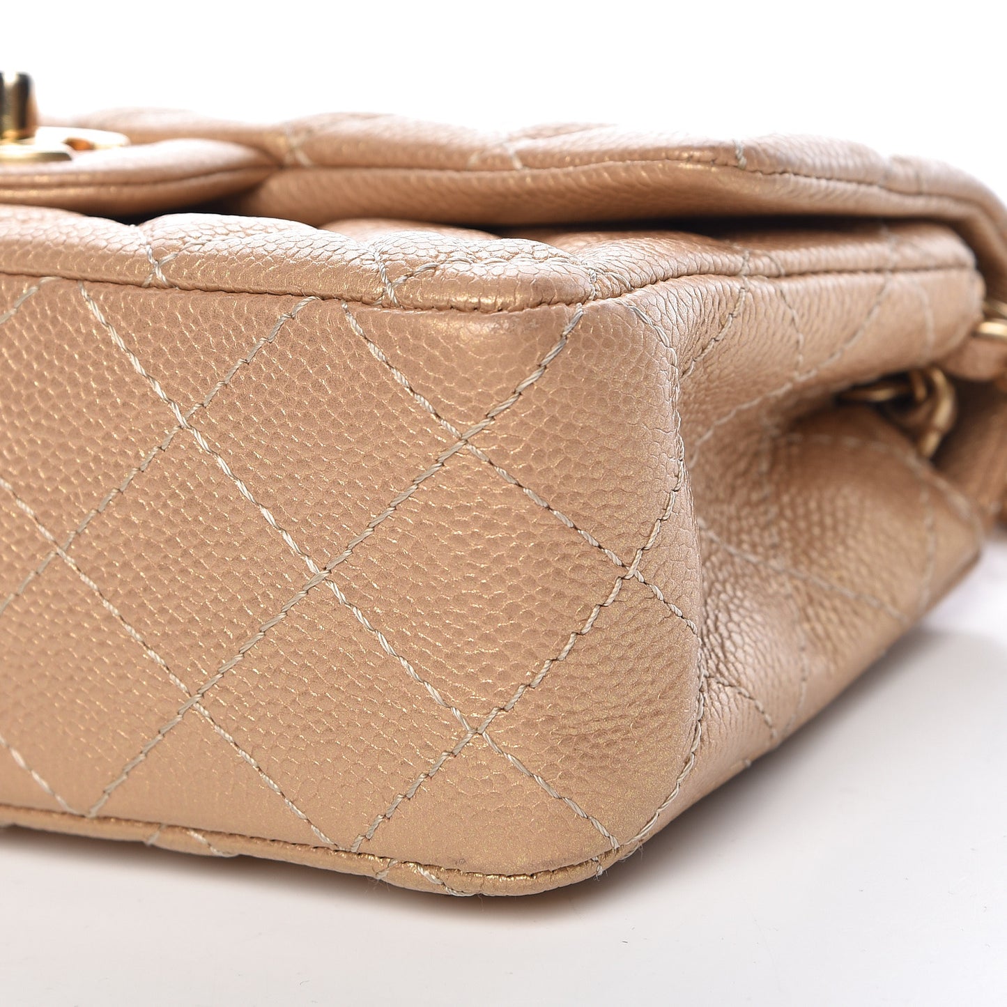 Metallic Caviar Quilted Mini Rectangular Flap Bronze