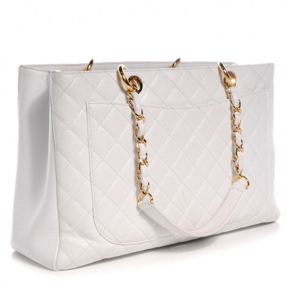 Caviar Quilted XL Grand Shopping Tote GST White