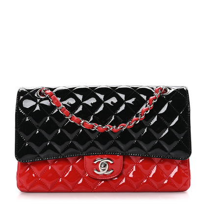 Chanel Patent Calfskin Quilted Bi-Color Medium Double Flap Red Black 1 of 10