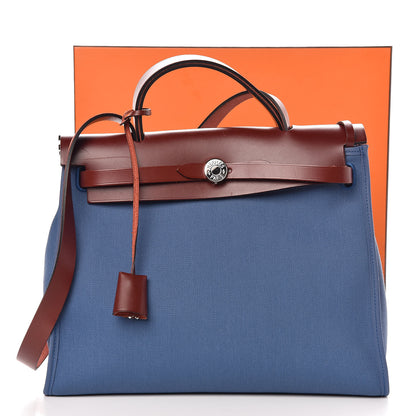 Hermes Vache Hunter Toile Militaire Herbag Zip 31 PM Bleu Agate Rouge H 10 of 10