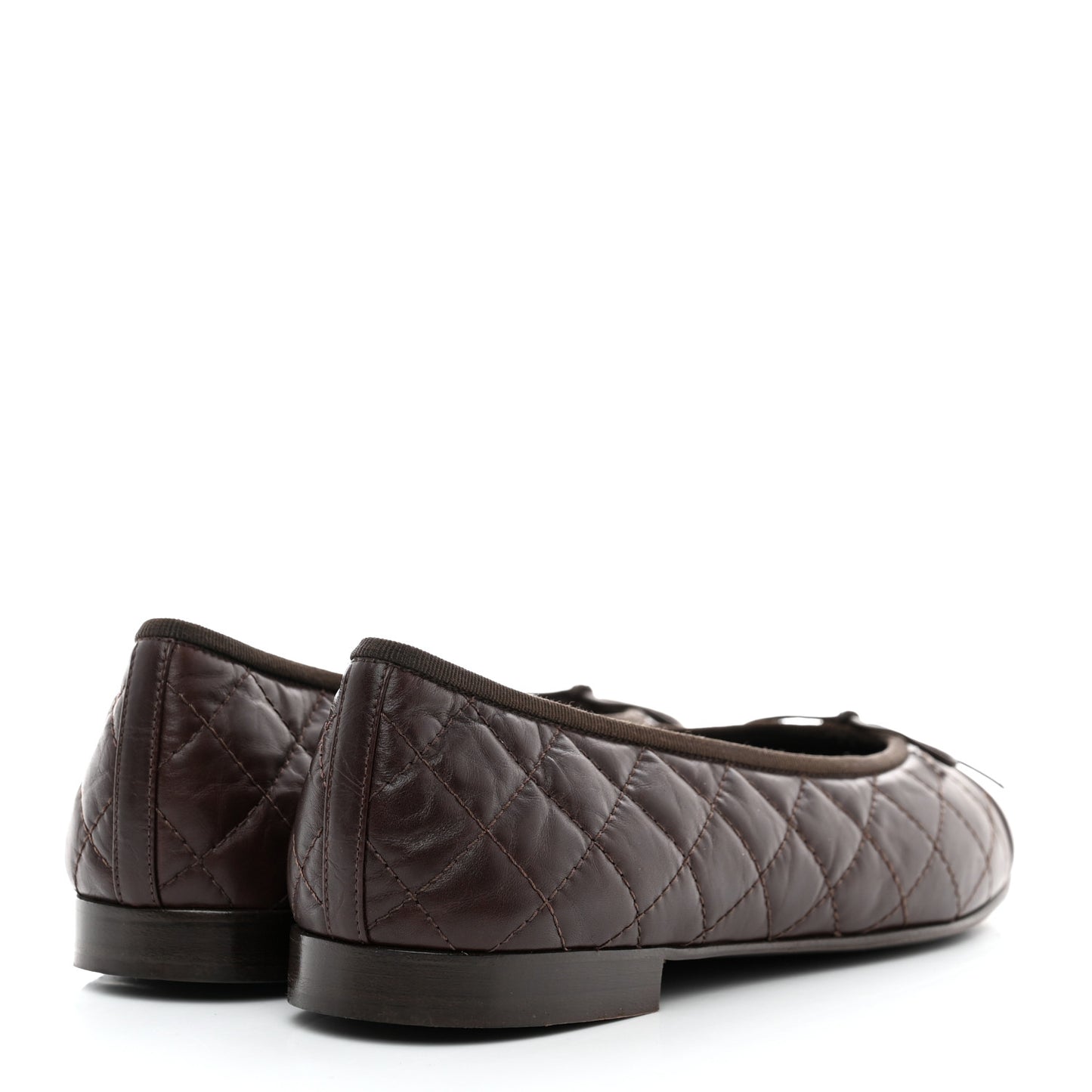 Aged Calfskin Quilted CC Cap Toe Ballerina Flats 41 Dark Brown