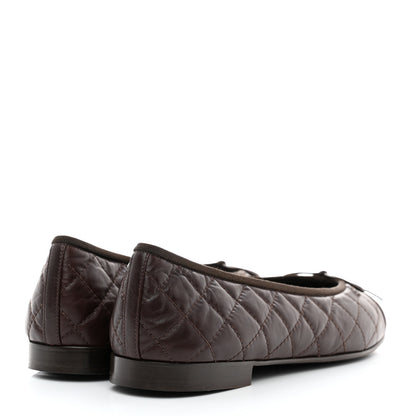 Chanel Aged Calfskin Quilted CC Cap Toe Ballerina Flats 41 Dark Brown 4 of 8