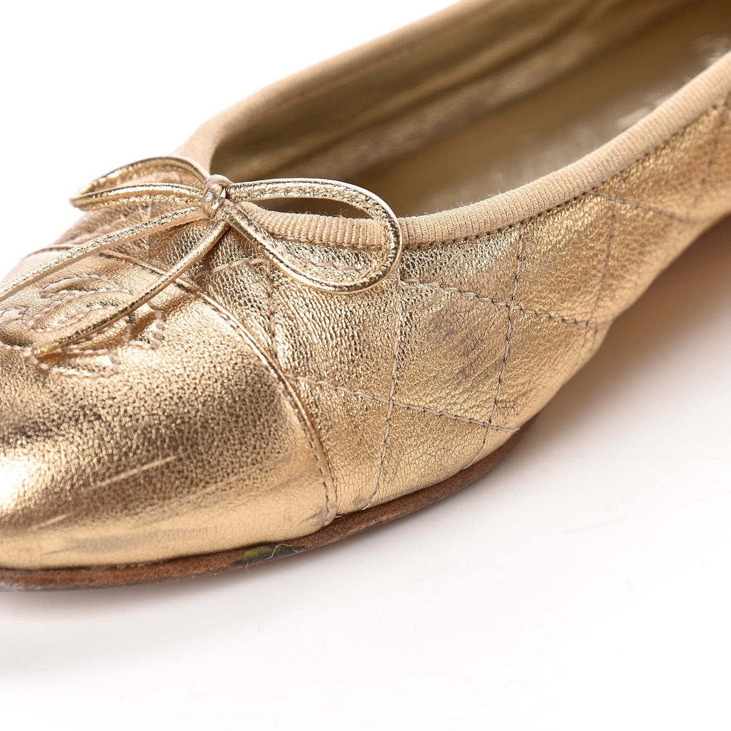 Metallic Lambskin Quilted Cap Toe Ballerina Flats 40 Gold