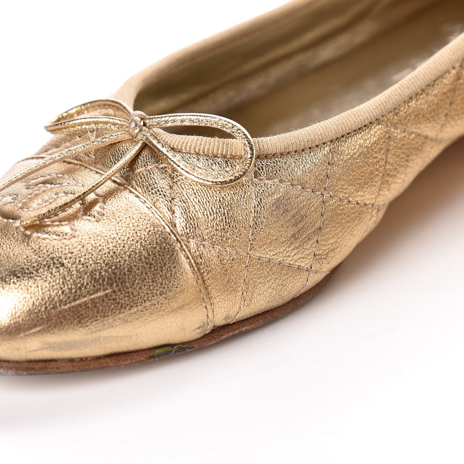 Chanel Metallic Lambskin Quilted Cap Toe Ballerina Flats 40 Gold 10 of 17
