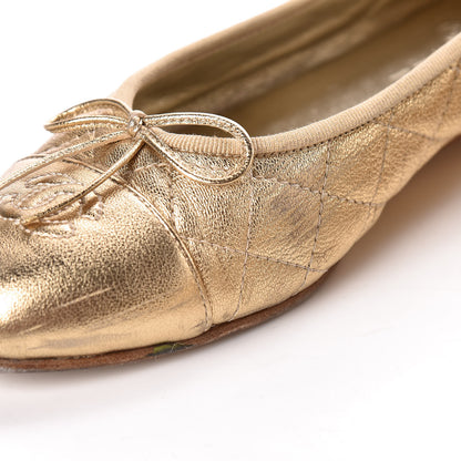 Chanel Metallic Lambskin Quilted Cap Toe Ballerina Flats 40 Gold 10 of 17