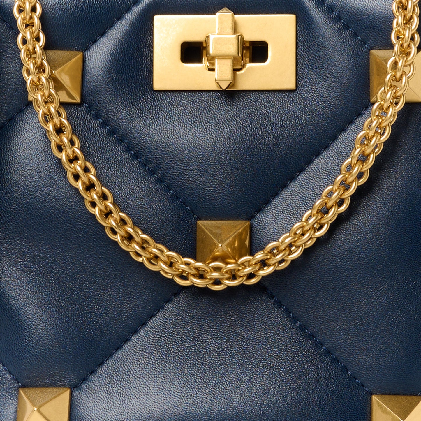 VALENTINO GARAVANI Nappa Small Roman Stud The Handle Bag Navy