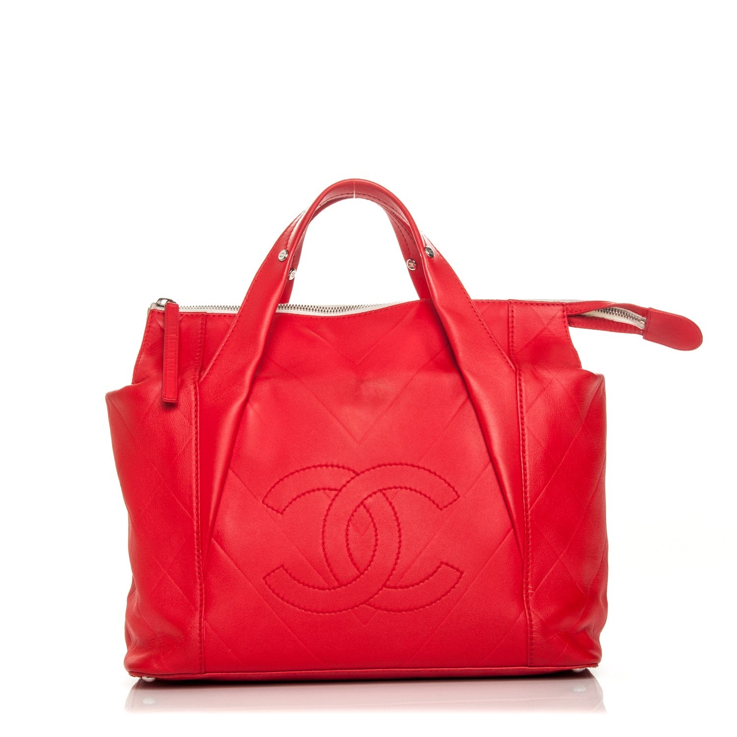 Chanel Calfskin CC Chevron All Day Long Tote Red 1 of 8