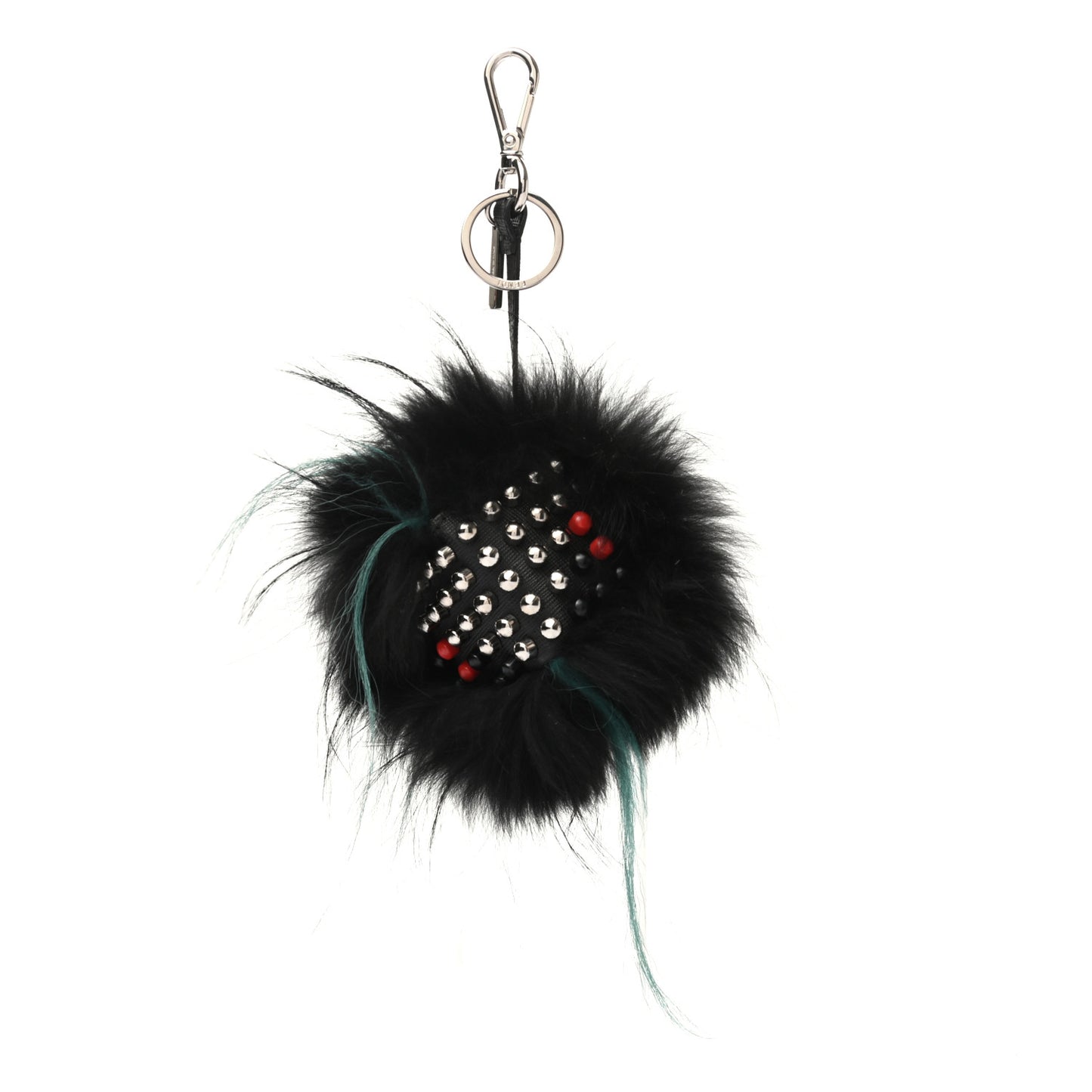 Fox Fur Calfskin Studded Eye Monster Cube Bag Charm Black