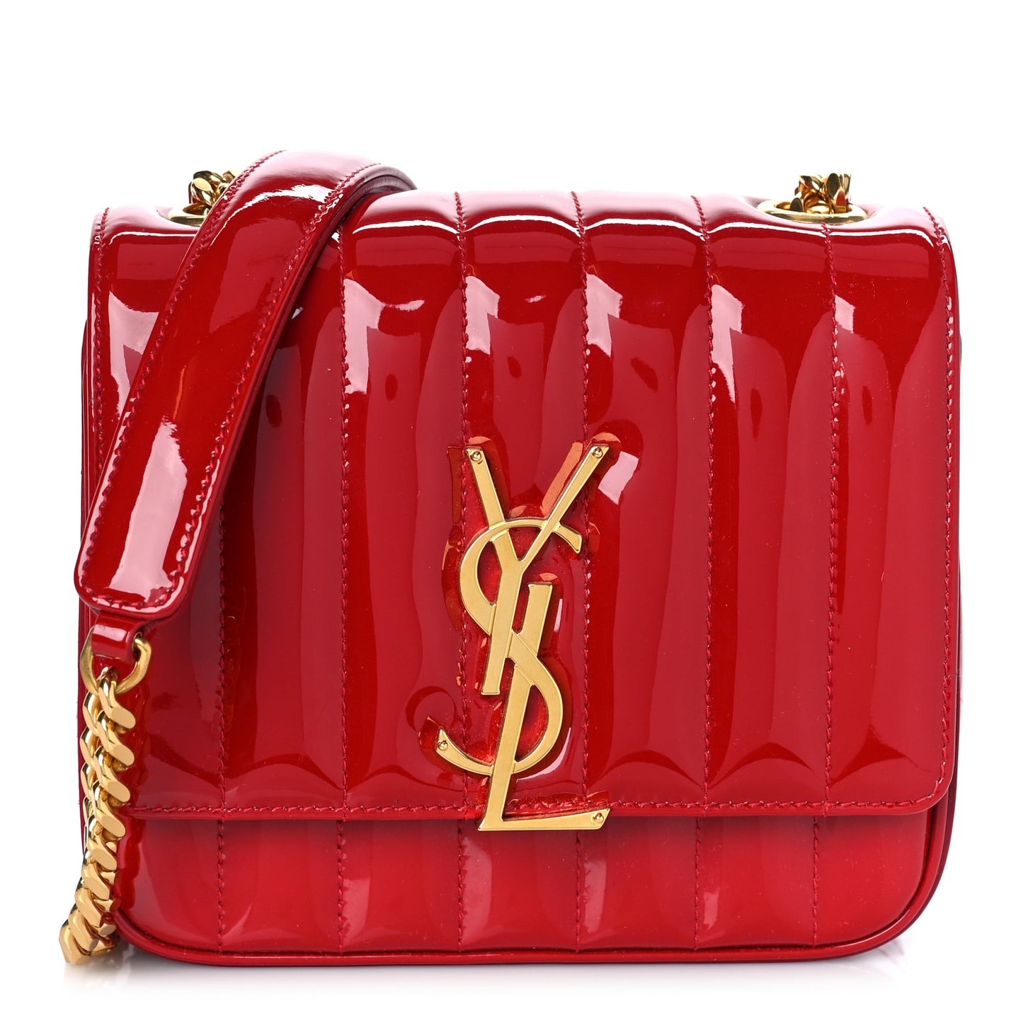 Patent Matelasse Monogram Small Vicky Chain Bag Red
