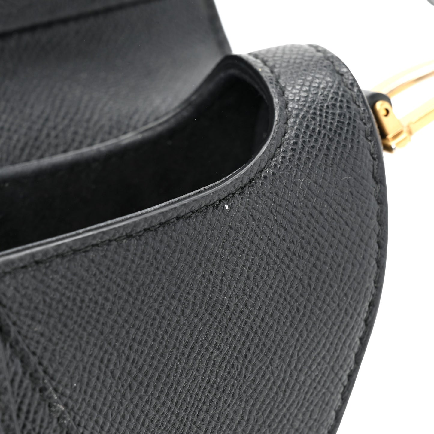 Grained Calfskin Mini Saddle Bag With Strap Black