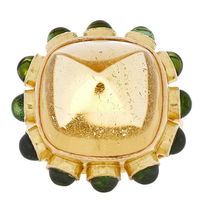 Elizabeth Locke 18K Yellow Gold Citrine Peridot Hammered Ring 53 6.5 1 of 6