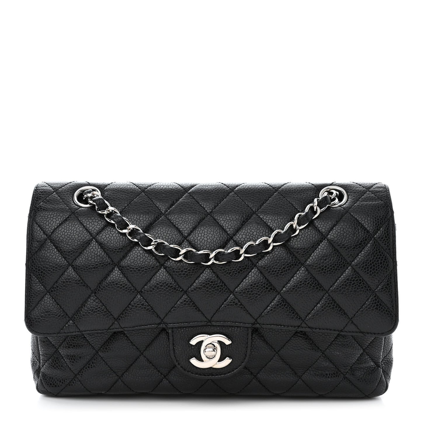 Caviar Quilted Medium Double Flap Black