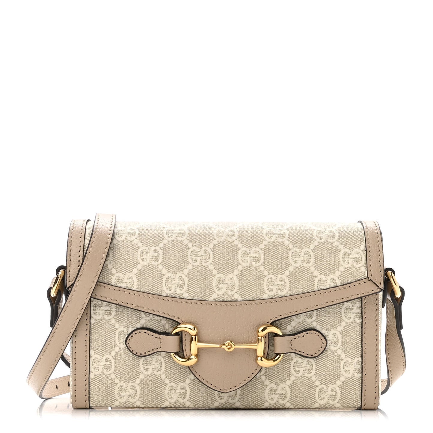 GG Supreme Monogram Textured Dollar Calfskin Mini Horsebit 1955 Shoulder Bag Beige Mystic White Oatmeal