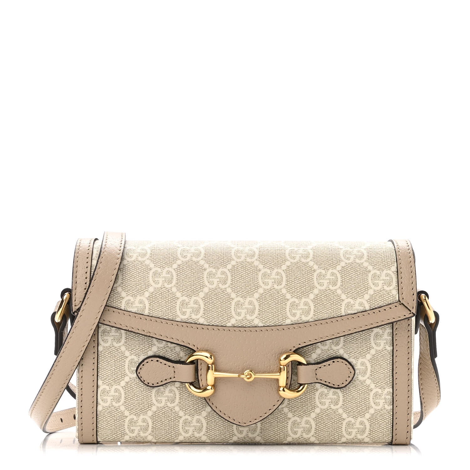 Gucci GG Supreme Monogram Textured Dollar Calfskin Mini Horsebit 1955 Shoulder Bag Beige Mystic White Oatmeal 1 of 10