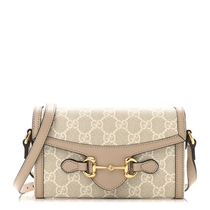 Gucci GG Supreme Monogram Textured Dollar Calfskin Mini Horsebit 1955 Shoulder Bag Beige Mystic White Oatmeal 1 of 10