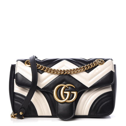 Gucci Calfskin Matelasse Small GG Marmont Shoulder Bag Black White 1 of 9