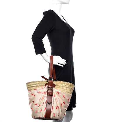 Chloe Smooth Calfskin Raffia Little Horses Medium Panier Basket White Red 2 of 10