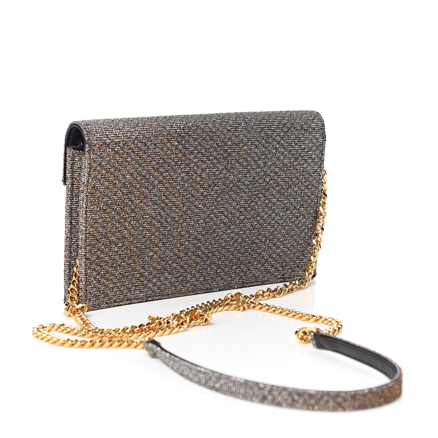 Saint Laurent Metallic Fabric Monogram Envelope Chain Wallet Anthracite 2 of 9