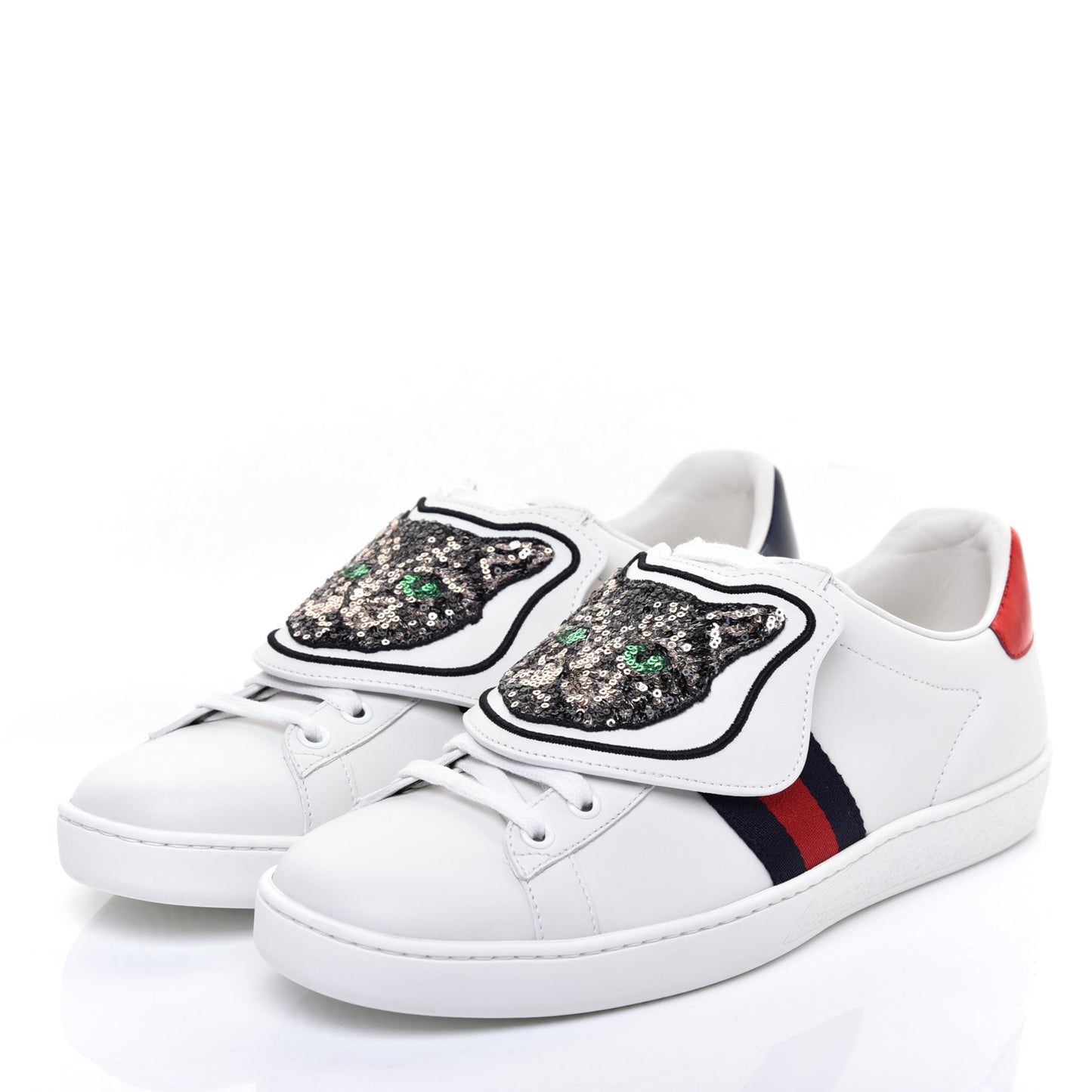 Calfskin Sequins Web Cat Womens Ace Sneakers 39.5 White