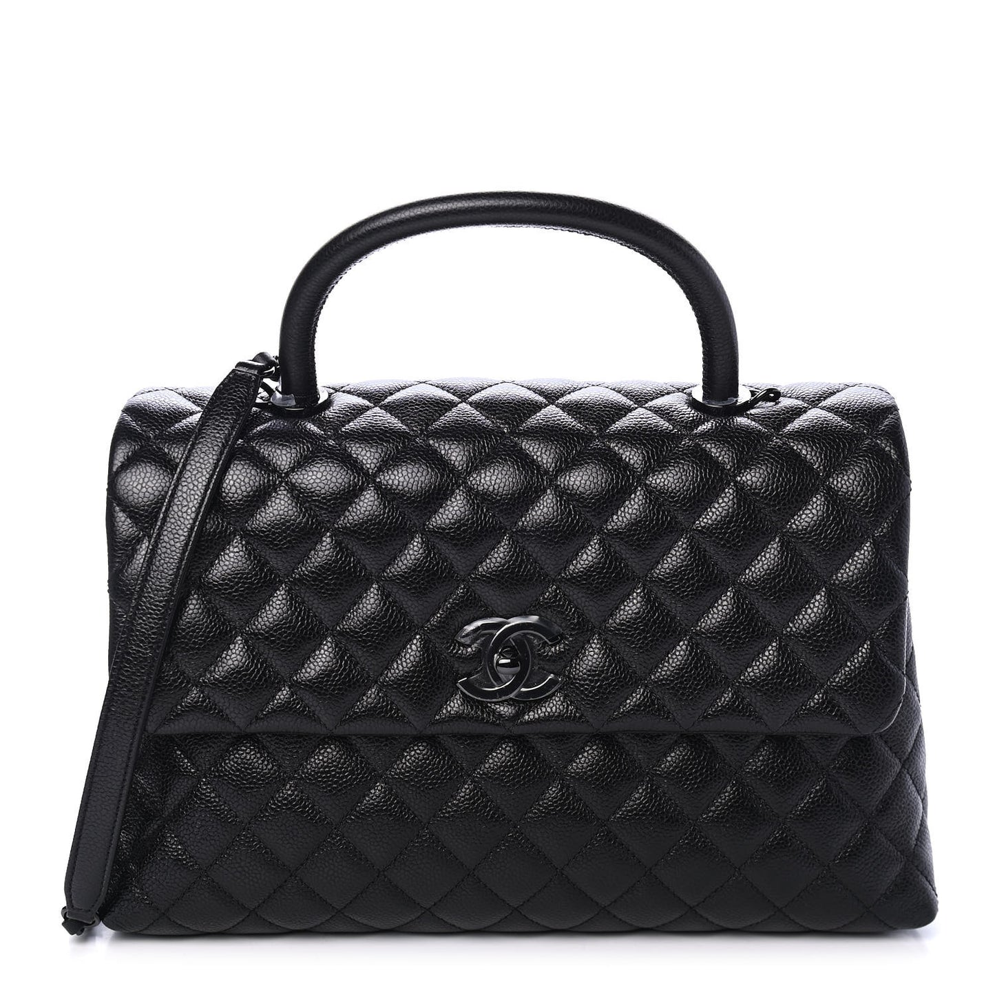 Caviar Quilted Medium Coco Handle Flap So Black
