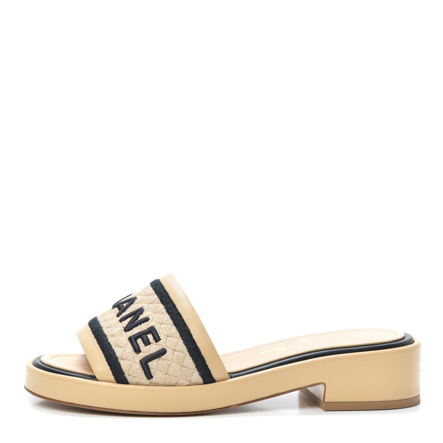 Lambskin Embroidered Logo Mules 36 Beige Black